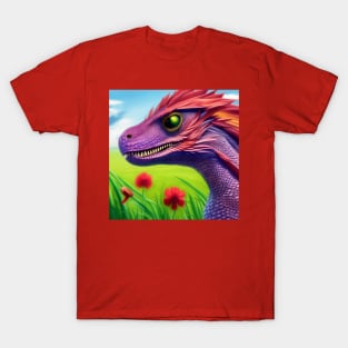 Cute Purple and Pink Baby Dragon in Flowers T-Shirt